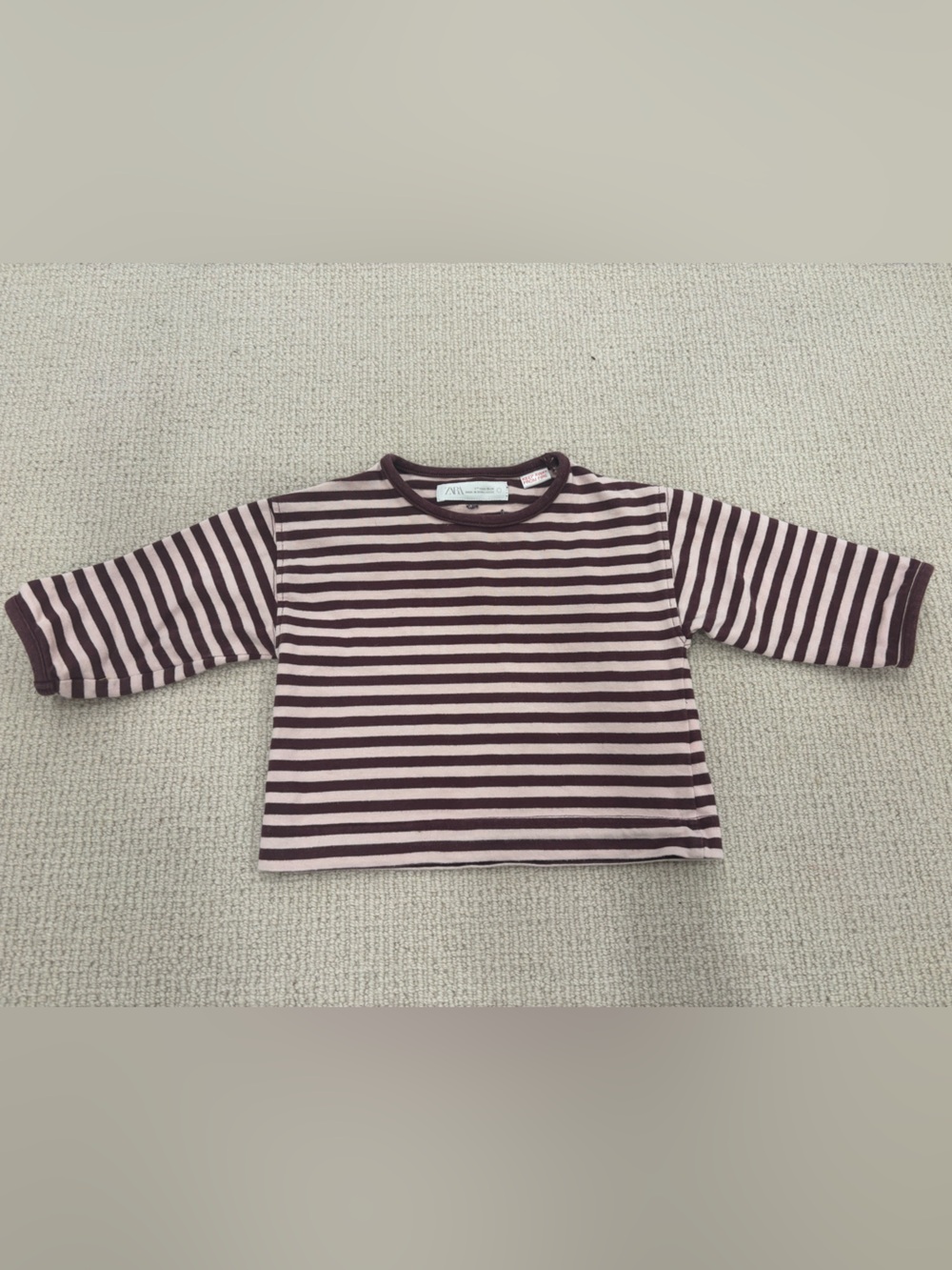 Zara Baby Long Sleeve Striped Top - Maroon & Light Pink